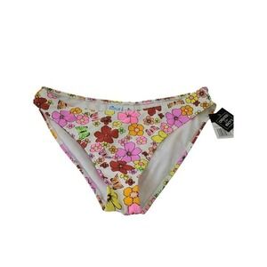 California Waves Floral Butterfly Bikini Bottom XL Pink Yellow Hipster Swim